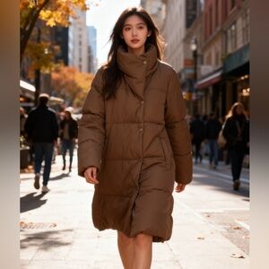 LOFT Brown Long Puffer Coat size S